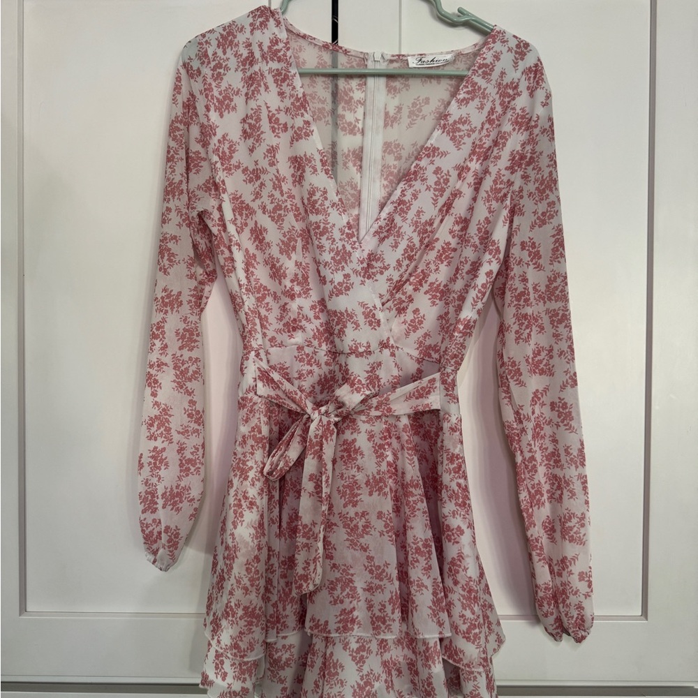 Floral Pink Wrap Romper Dress